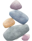 Stack of stones in various colors on a white background