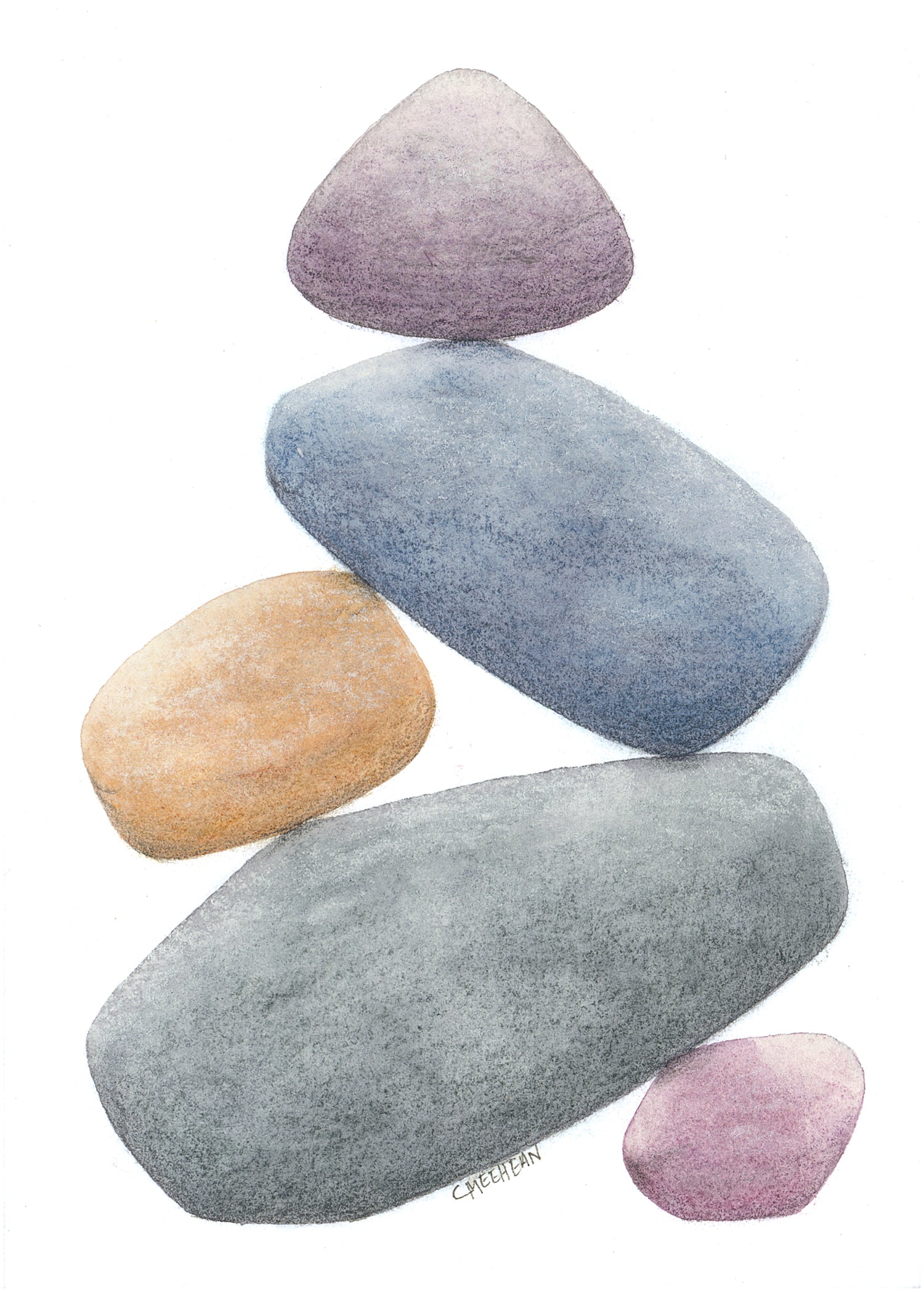 Stack of stones in various colors on a white background