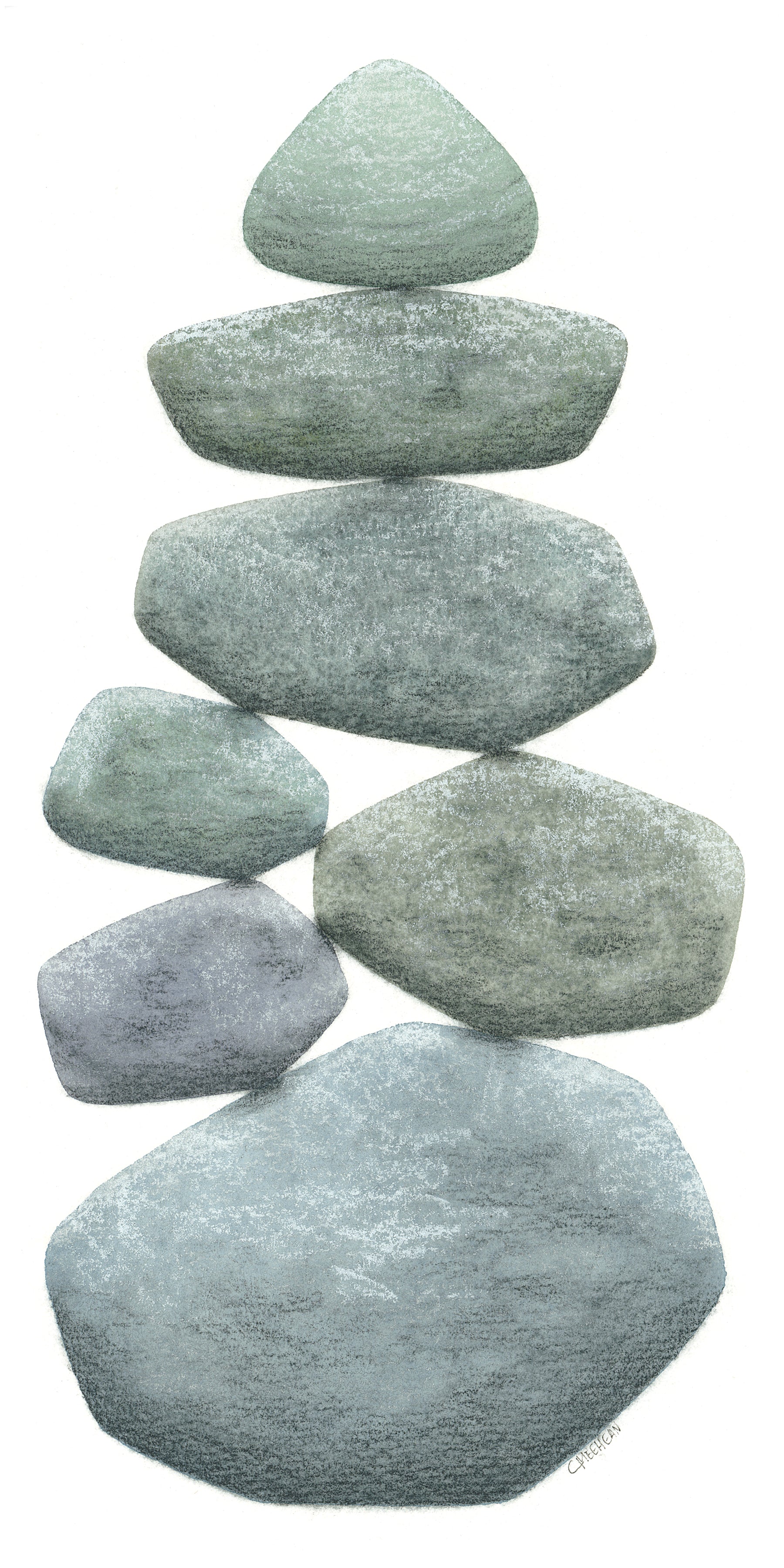 Stack of balanced stones on a white background